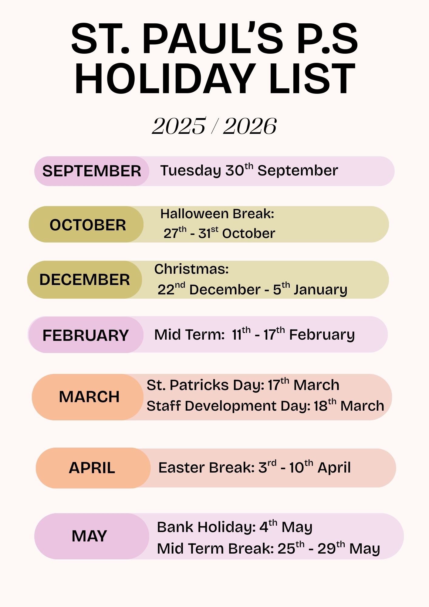 Holiday List 2025 - 2026